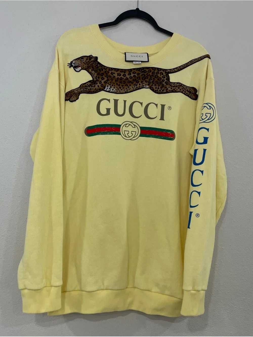 Gucci Yellow Crewneck Sweatshirt with Leaping Jaguar Graphic